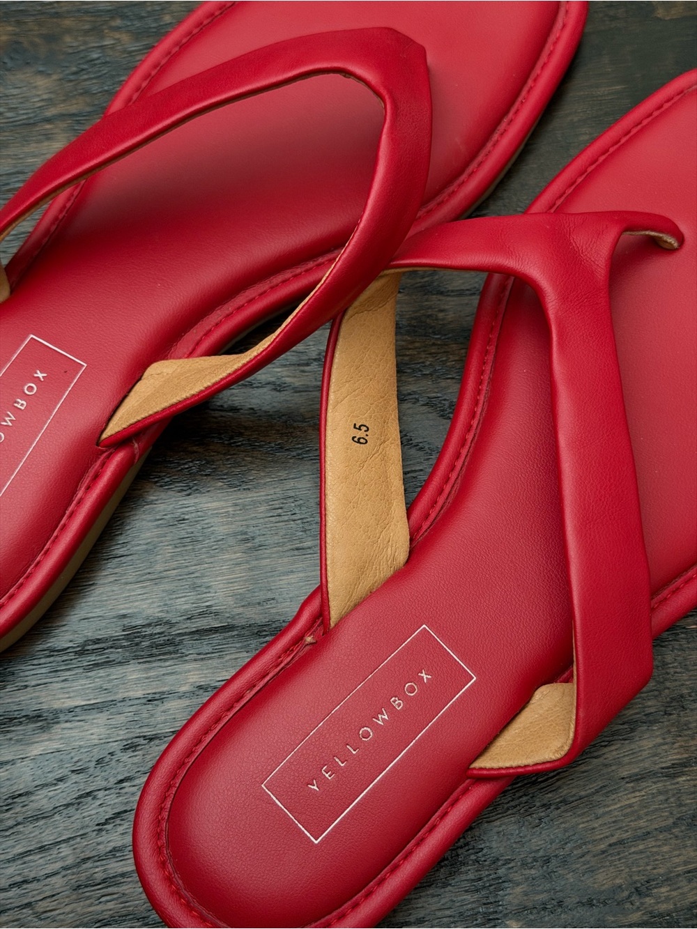 Red Square-Toe Flip Flops - Picture 2 of 2
